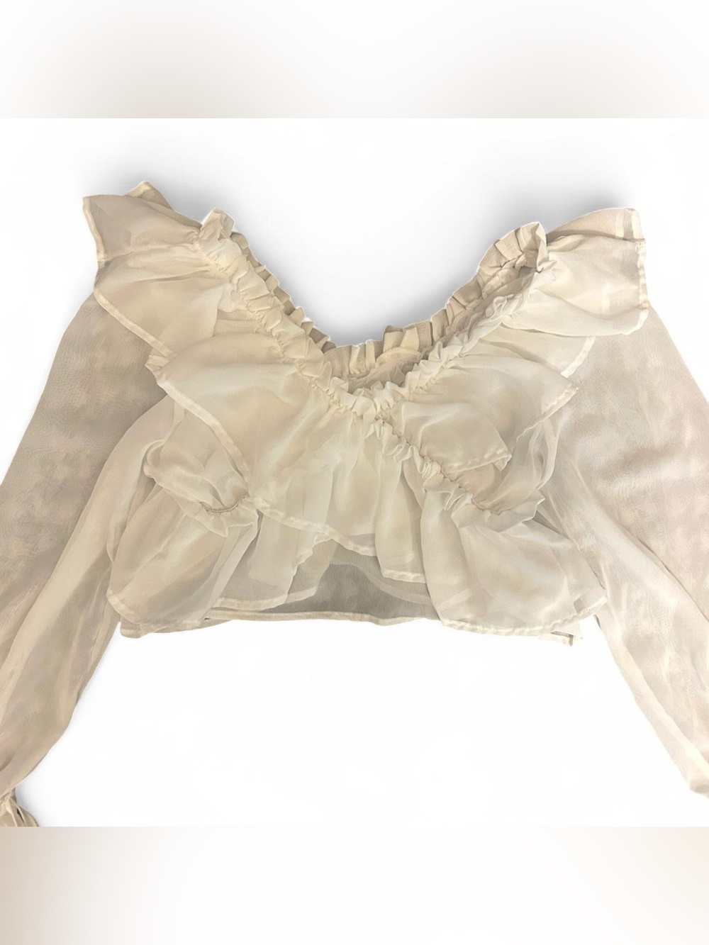 Sheer Ivory Ruffle Crop Top Small - Picture 2 of 7